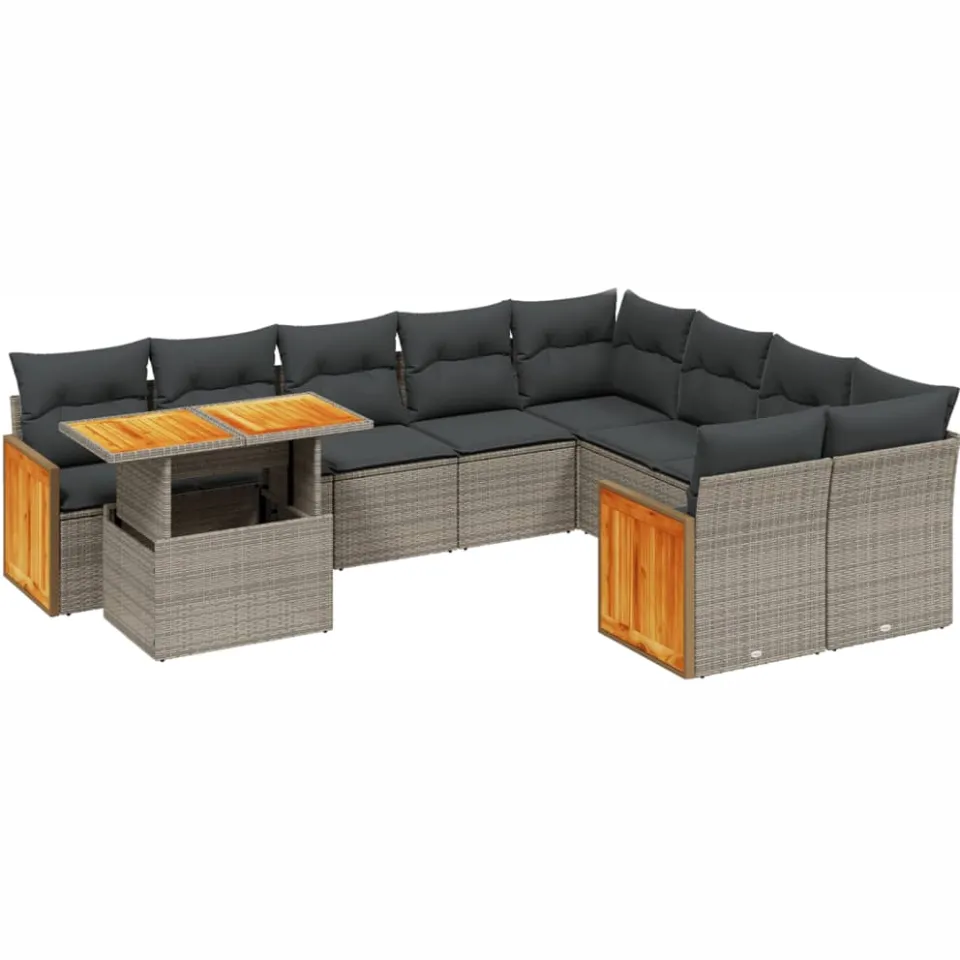vidaXL 10-delige Loungeset met kussens poly rattan grijs, foto 3