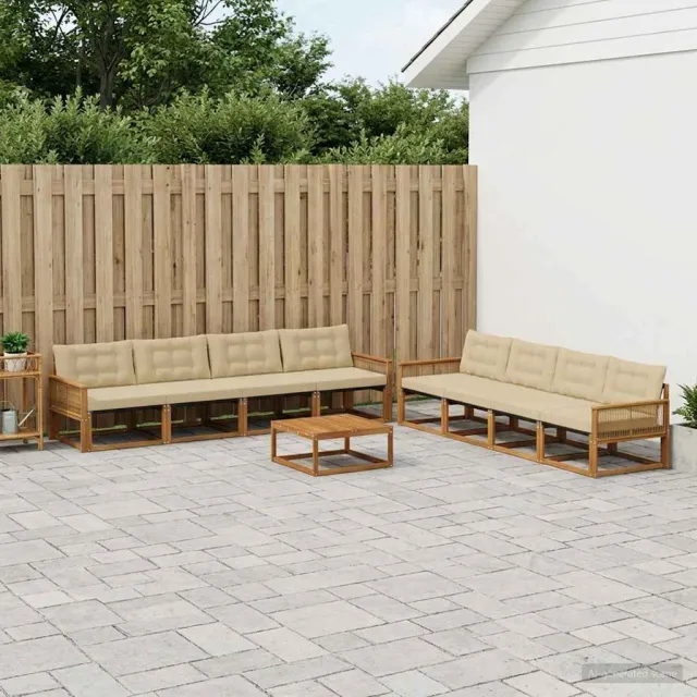 vidaXL Buiten bankenset 9 st 8-zits Natuurlijk en Beige