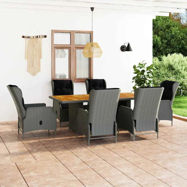 vidaXL 7-delige Tuinset met kussens poly rattan lichtgrijs grijs, foto 2