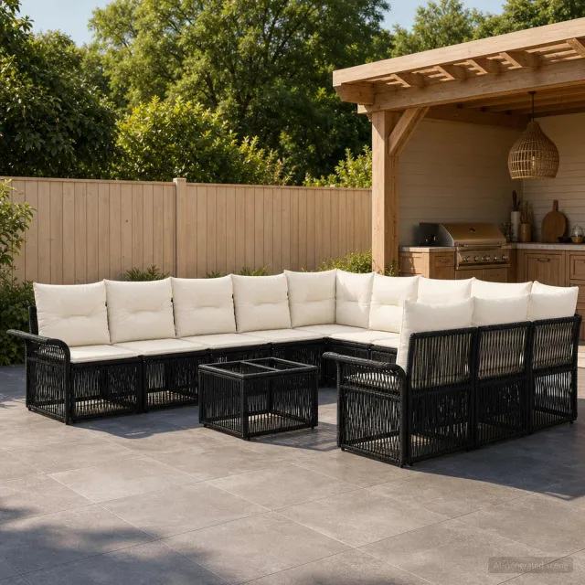 vidaXL Tuinbankenset 12 st 11-zits Zwart poly rattan, foto 2