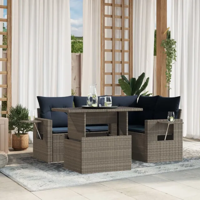 vidaXL 5-delige tuinbankset met kussens, grijs polyrotan, foto 2
