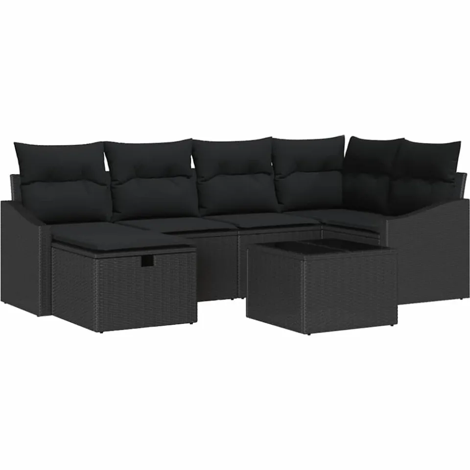 vidaXL Bankstel met kussen met opslag Zwart poly rattan, foto 4