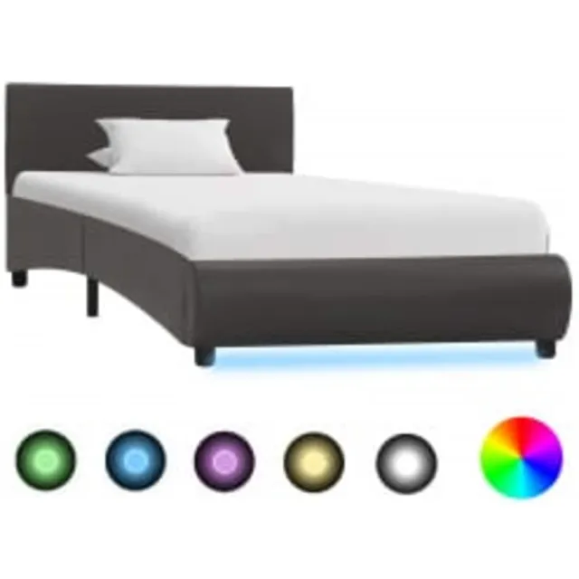 vidaXL Bedframe met LED kunstleer grijs 90x200 cm