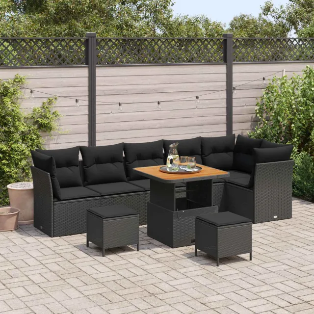 vidaXL Tuinbankenset 9 st Zwart poly rattan, foto 2