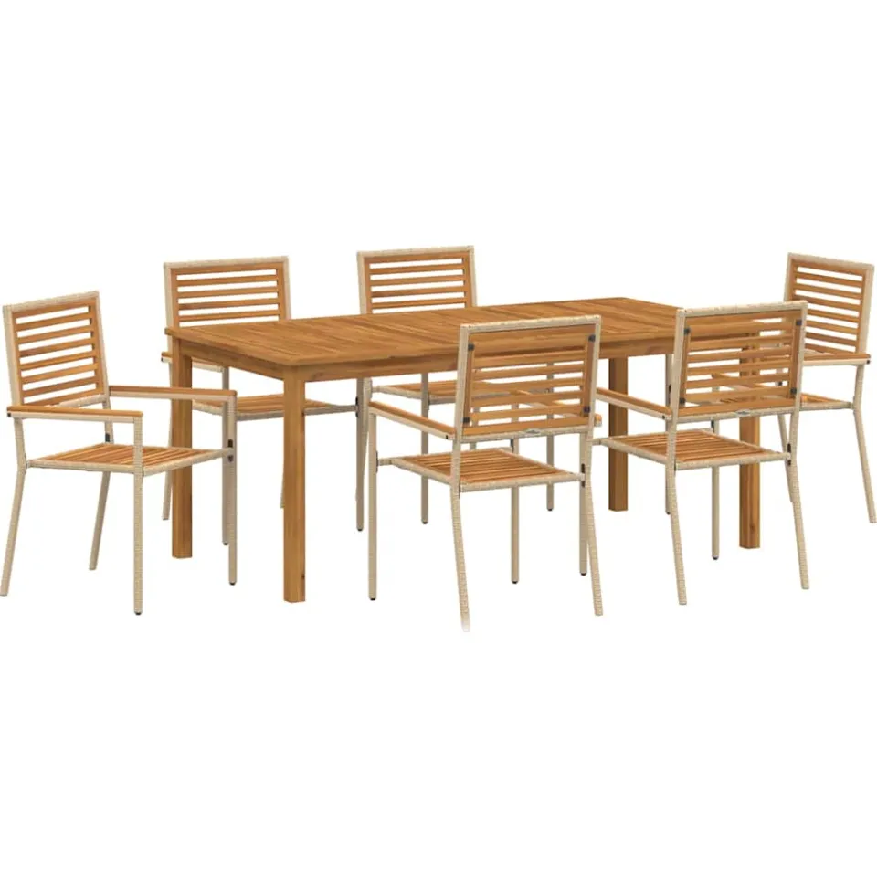 vidaXL Tuin eettafelset 7 st Beige Massief Acaciahout, foto 3