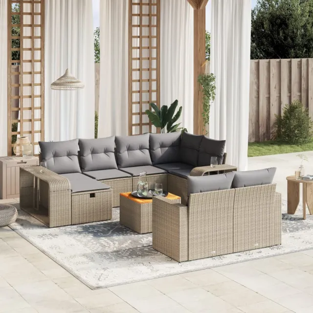 vidaXL 11-delige Tuinset met kussens poly rattan beige, foto 2