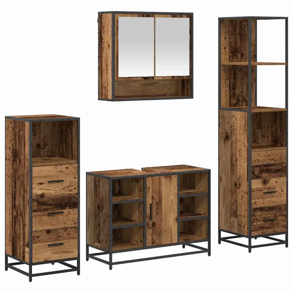 vidaXL Badkamermeubelset 4 st Oud Hout 80 x 33 x 60 cm Bewerkt hout bruin, foto 3