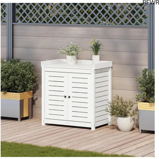 RFWR Plantentafel met Opbergruimte - Werktafel voor de tuin en Terras - Houten Tuinkast 82,5 x 50 x 86,5 cm wit