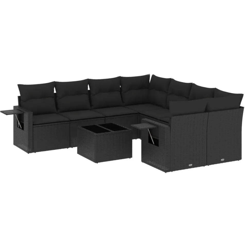 vidaXL 9-delige Loungeset met kussens poly rattan zwart, foto 4