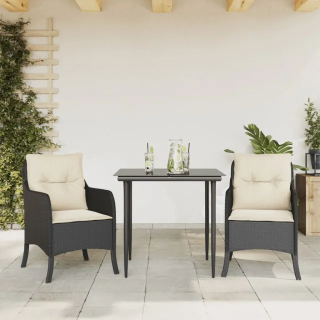 vidaXL 3-delige Tuinset met kussens poly rattan zwart, foto 2