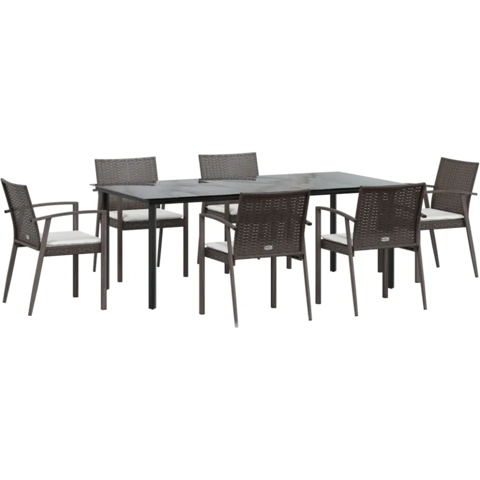 vidaXL 7-delige Tuinset met kussens poly rattan en staal Bruin