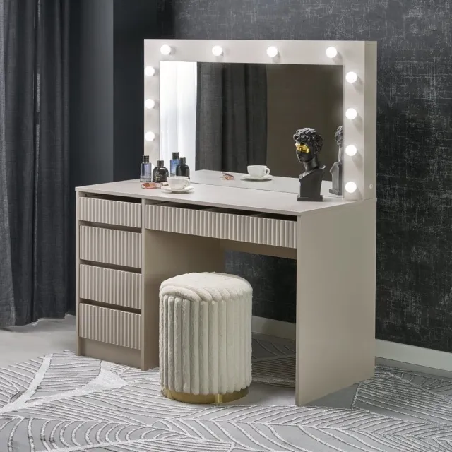 home style Kaptafel / Make-uptafel Charme creme 120 cm breed met spiegel en led