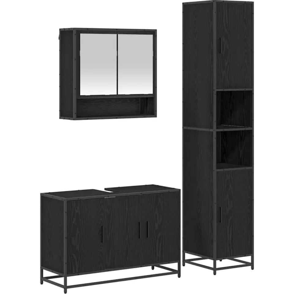 vidaXL Badkamermeubelset 3 st Oud Hout 90 x 33 x 60 cm Bewerkt hout Bruin