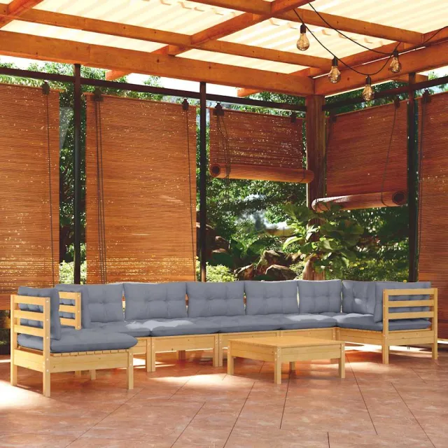 vidaXL 9-delige Loungeset met grijze kussens massief grenenhout grijs, foto 2