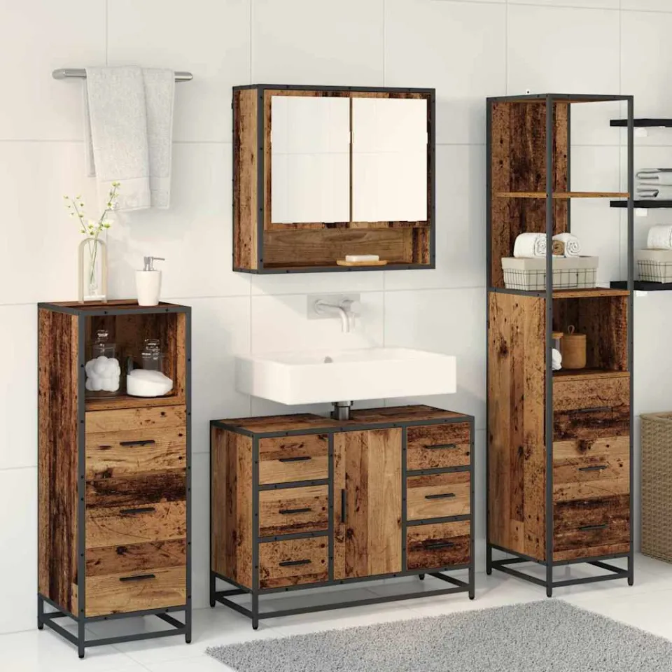 vidaXL Badkamermeubelset 4 st Oud Hout 80 x 33 x 60 cm Bewerkt hout bruin, foto 3