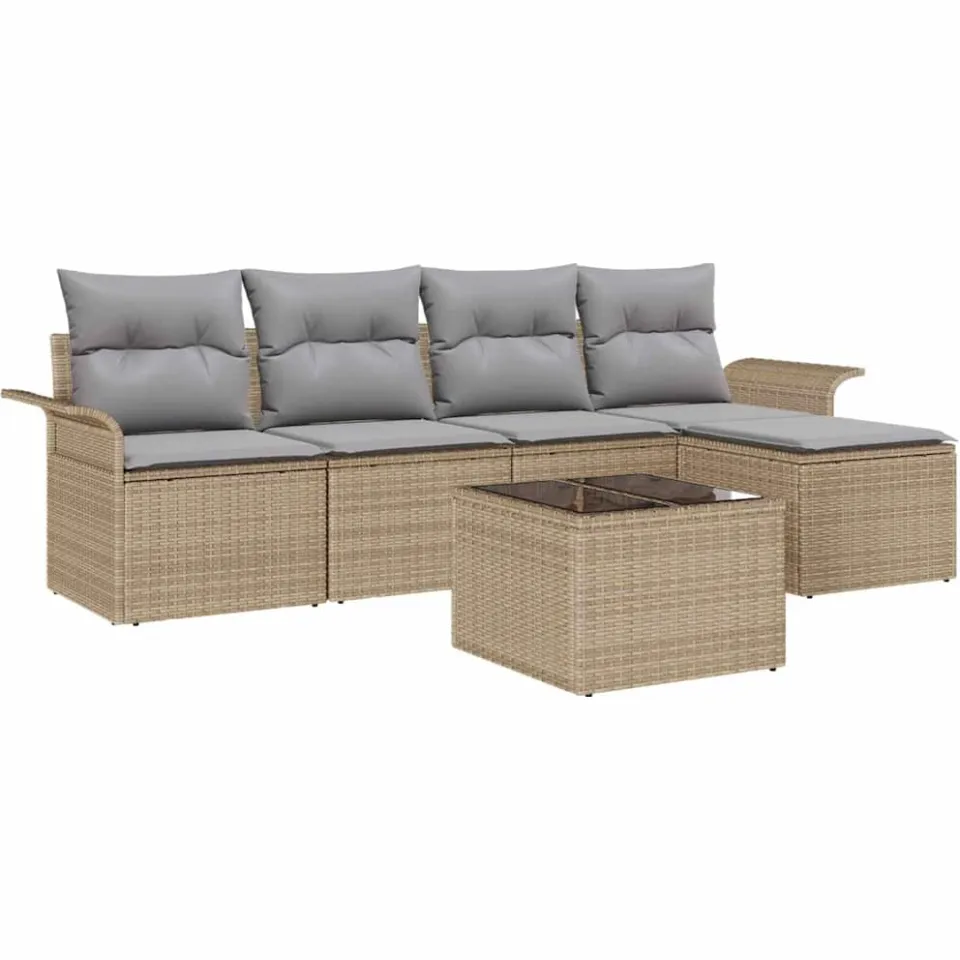 vidaXL Buitensofa 6 st Beige poly rattan