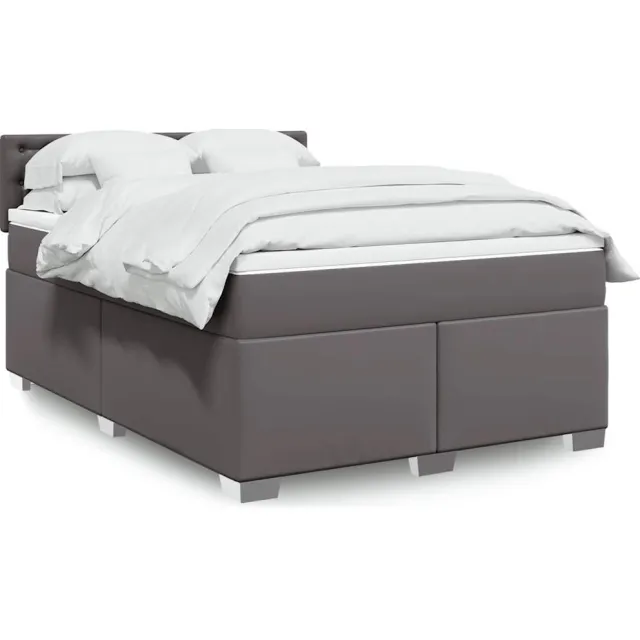 vidaXL Boxspring met matras kunstleer grijs 140x190 cm