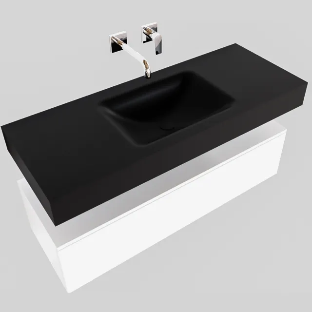 Boss & Wessing Badkamermeubel BWS Ibiza 120 cm Mat Wit Solid Surface Wastafel Mat Zwart (acht varianten)