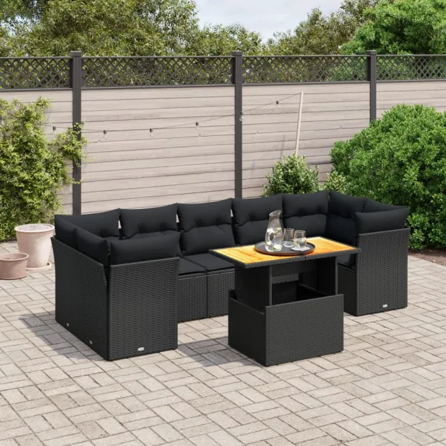 vidaXL 8-delige Loungeset met kussens poly rattan zwart, foto 2