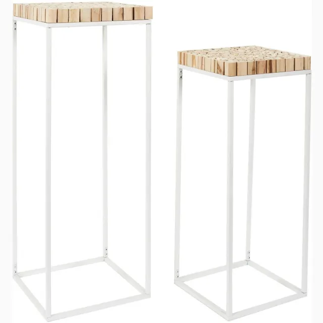 HOME DECO FACTORY Bijzettafel - 2x stuks - wit - hout/metaal - H90/H75 cm