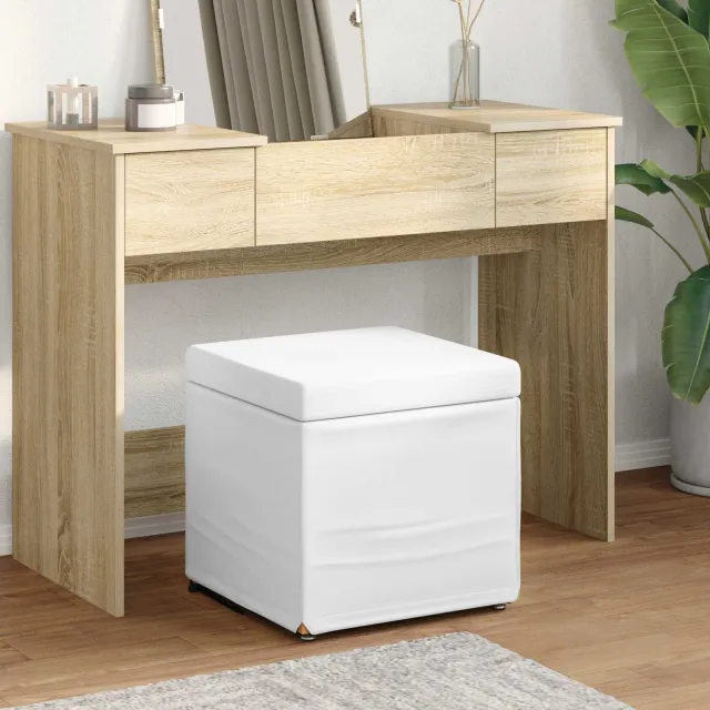 vidaXL Kruk Wit 41 x 41 x 40 cm Nepleer en Gefabriceerd Hout, foto 2
