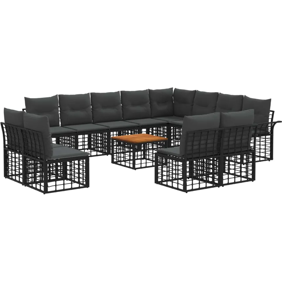 vidaXL Buiten bankenset 13 st 12-zits Zwart en Donkergrijs Polyester