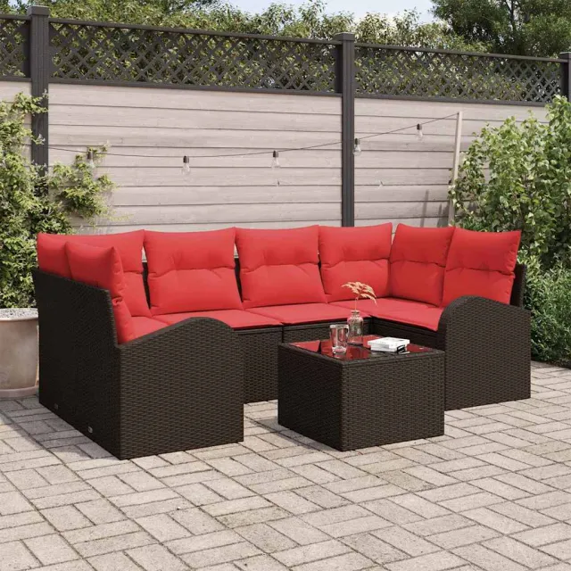 vidaXL Tuin Sofa Set 7 st 6-zits Beige en Rood poly rattan
