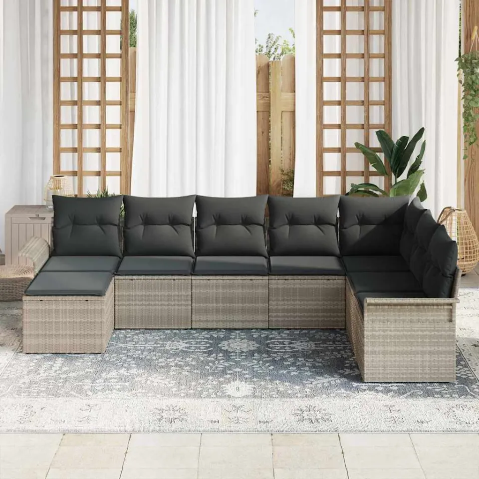 vidaXL Tuin Sofa Set 8 st Lichtgrijs Poly riet, foto 3