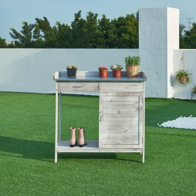 casa.pro Tuinwerktafel Aliano oppottafel 98x48x94 cm grijs casa.pro