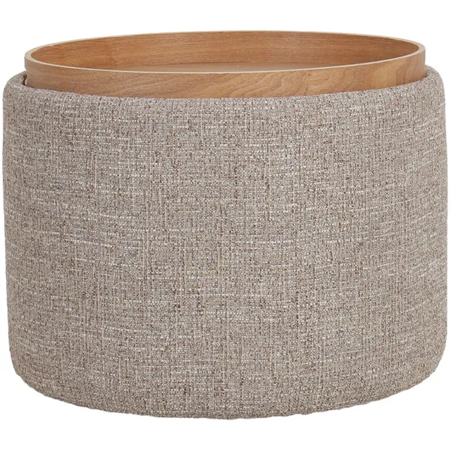 DÉJA Living Salontafel Zara – Rond – Met Opbergruimte – Essen Fineer – 55x55x42 cm – Taupe/Naturel