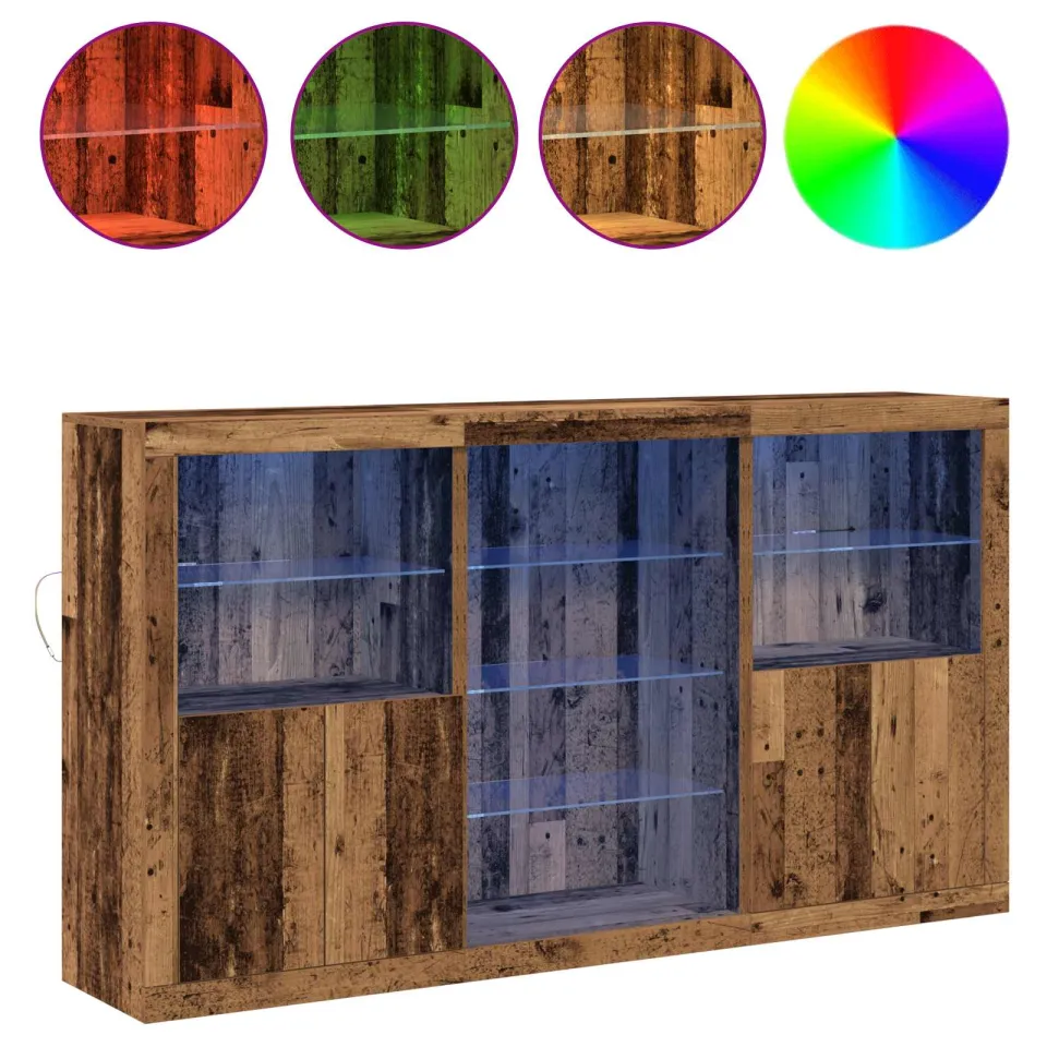 vidaXL LED Sideboard Oud hout 181,5 x 37 x 100 cm Bewerkt hout bruin, foto 3
