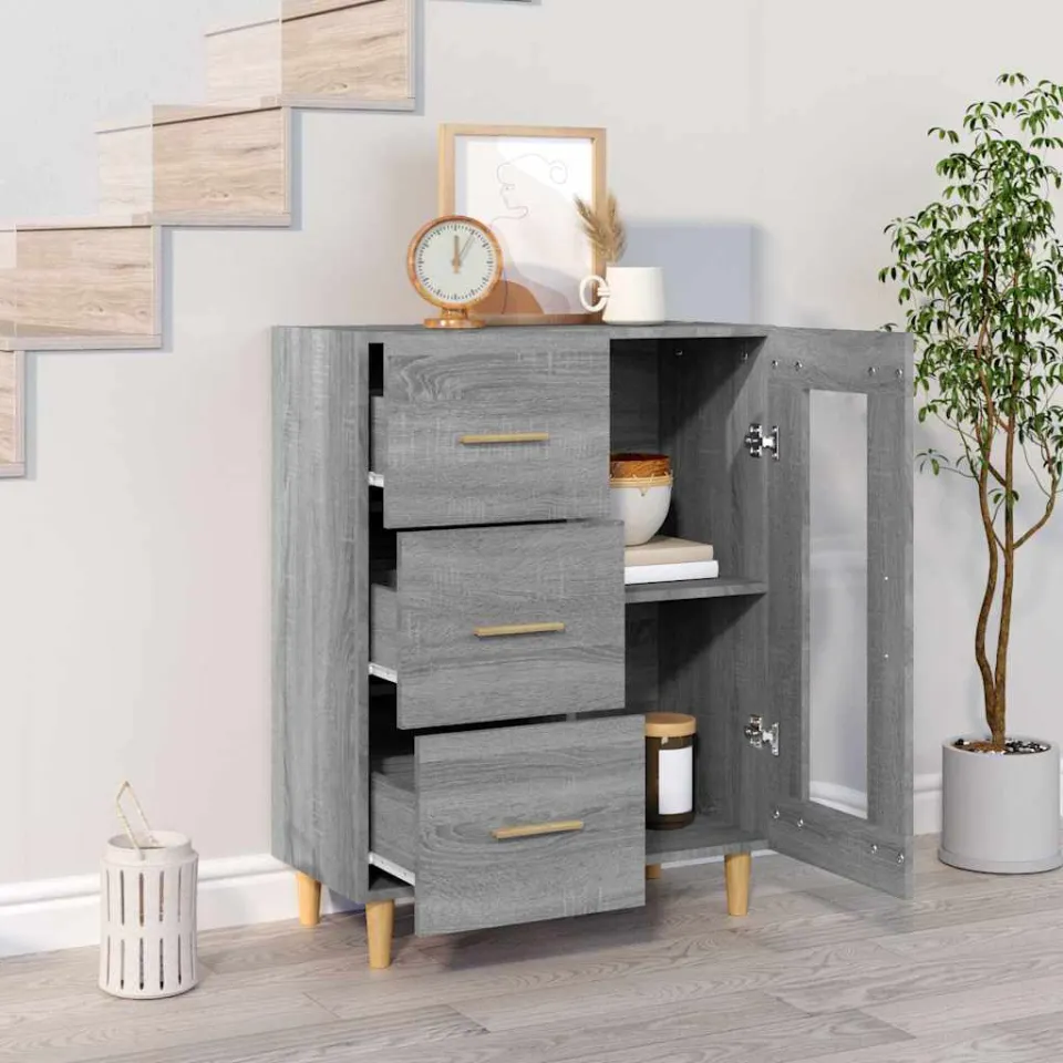 vidaXL Dressoir 69,5x34x90 cm bewerkt hout grijs sonoma eikenkleurig, foto 3