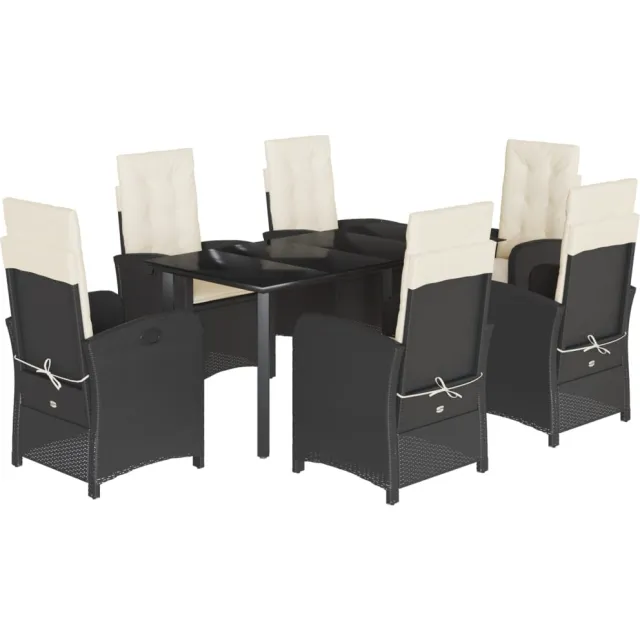 vidaXL 7-delige Tuinset met kussens poly rattan zwart