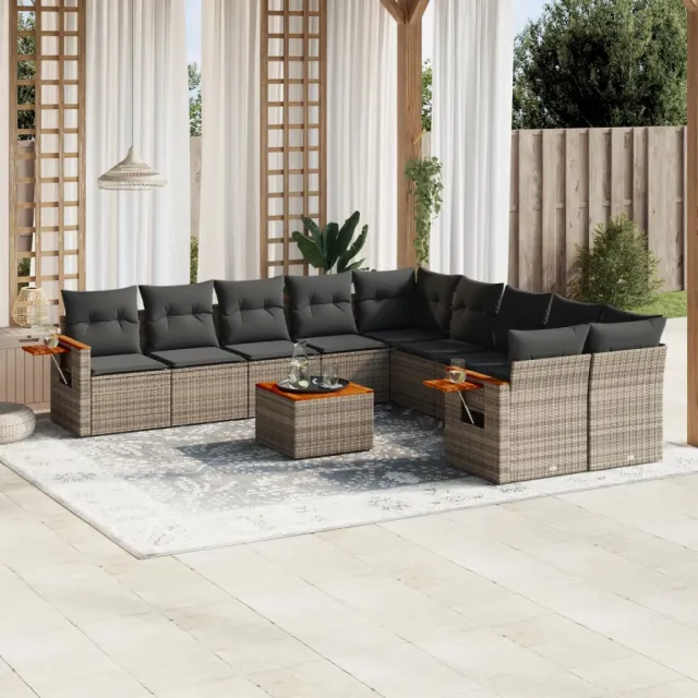 vidaXL 11-delige Loungeset met kussens poly rattan grijs, foto 2