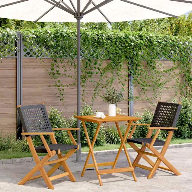 vidaXL 3-delige Bistroset poly rattan en massief hout zwart, foto 2