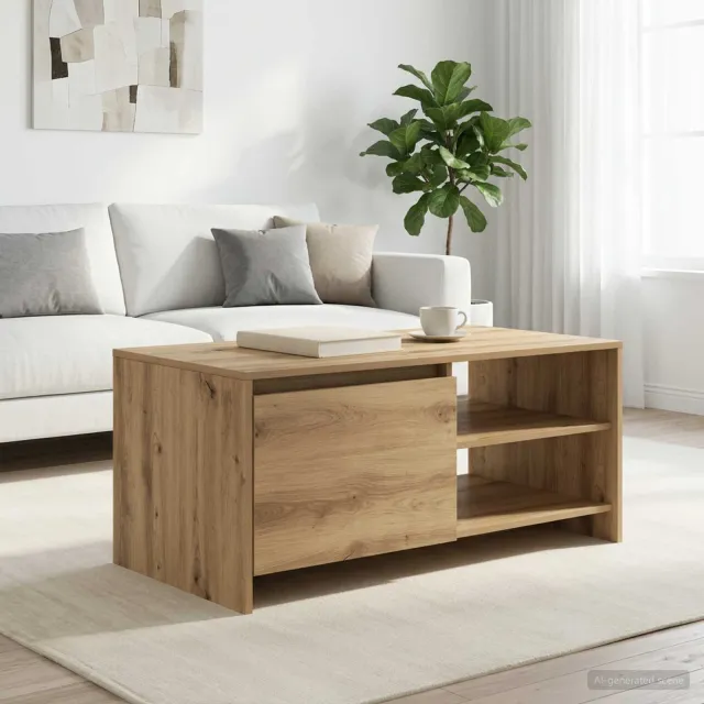 vidaXL Salontafel Artisanaal eiken 102 x 50 x 45 cm Bewerkt hout, foto 2