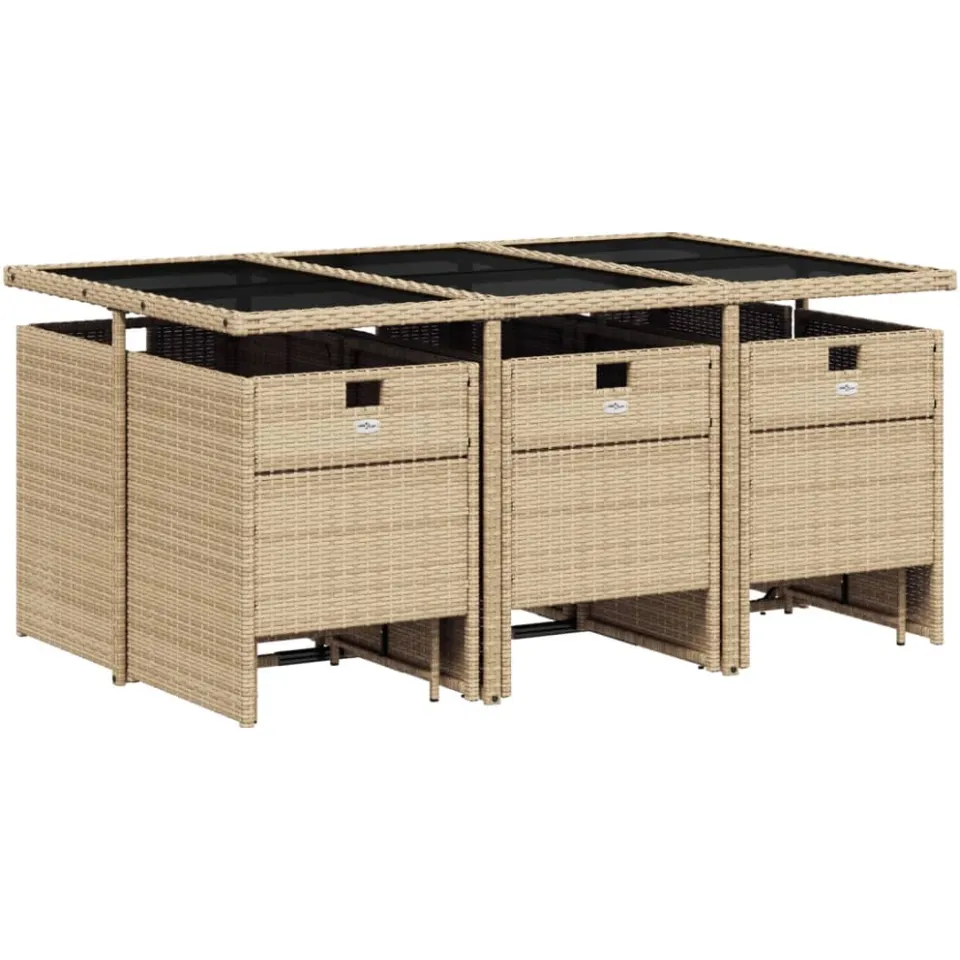 vidaXL 11-delige Tuinset met kussens poly rattan gemengd beige, foto 3