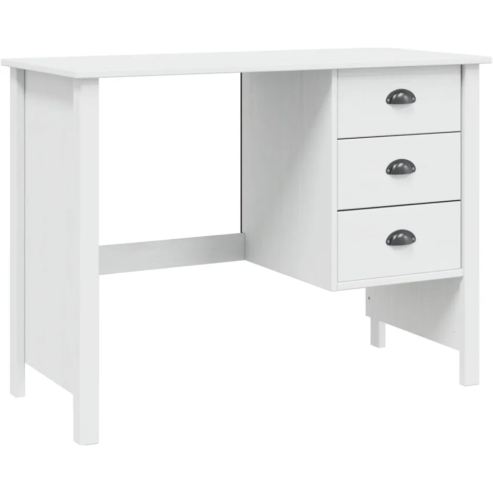 vidaXL Bureau met lades HILL Wit 100 x 45 x 74 cm Massief grenenhout, foto 3