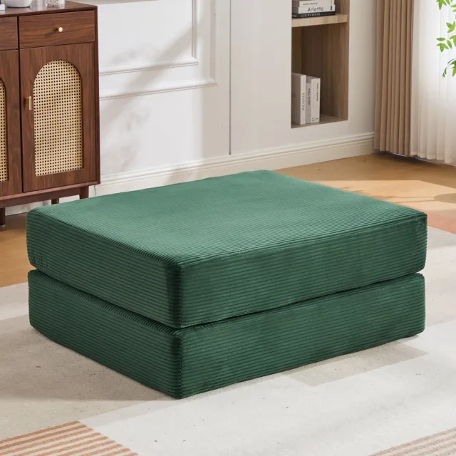 DESMIU Voetenbankje Opvouwbaar Van Corduroy 109 X 95 X 43 Cm Groen Voor Binnen Modulair Zonder Montage Slaapfunctie Comfort