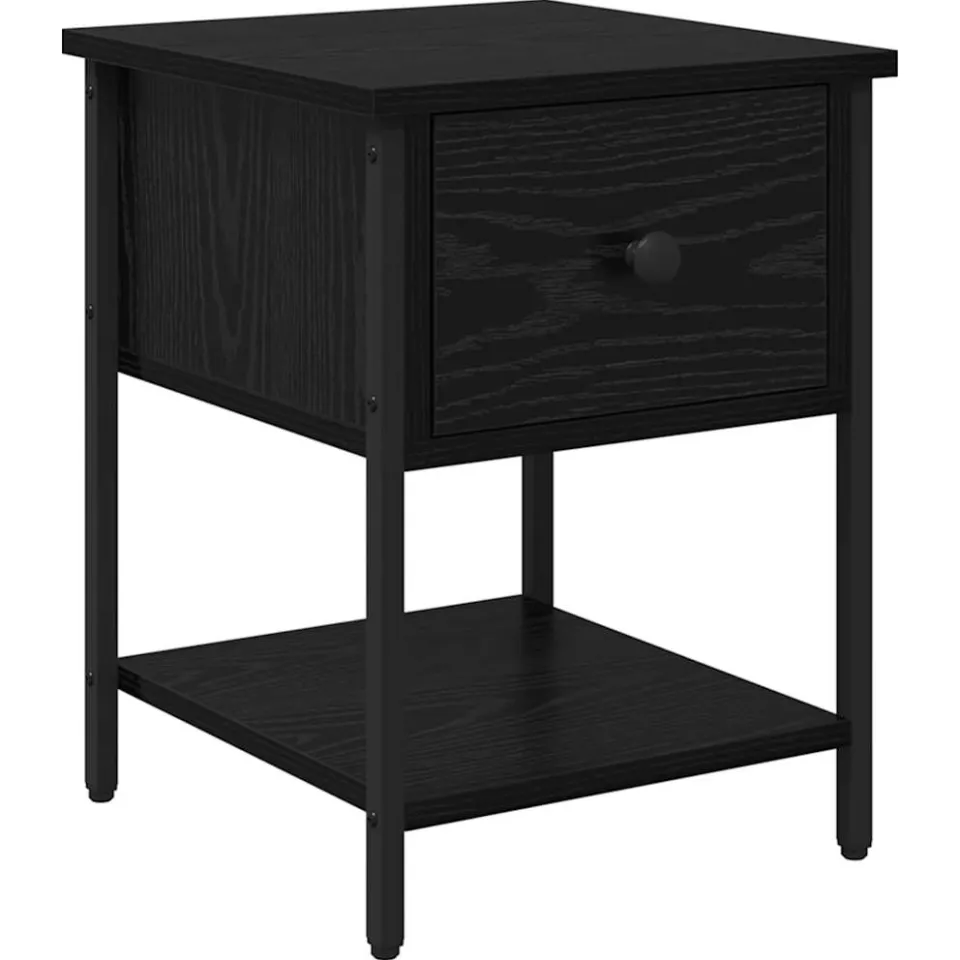 vidaXL Nachtkastje Zwart Eiken 34 x 35,5 x 45 cm Bewerkt hout, foto 3