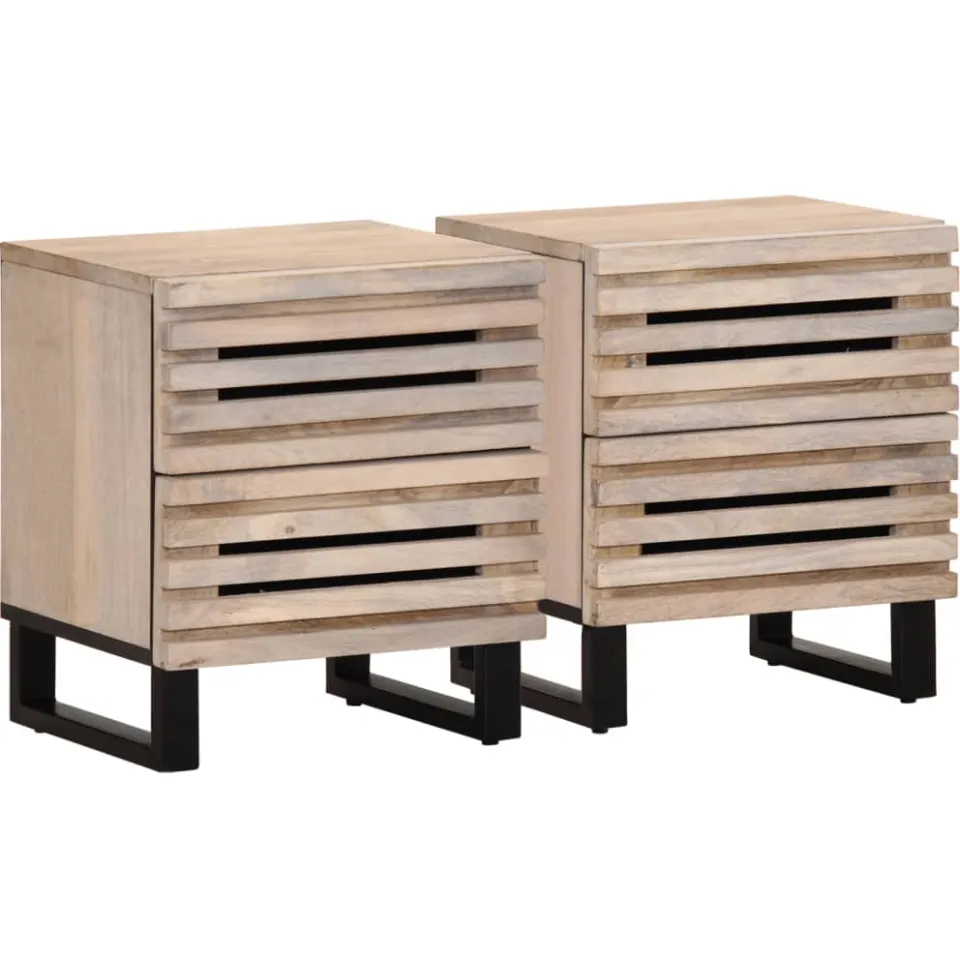 vidaXL Nachtkastjes 2 st 40x34x46 cm massief gebleekt mangohout bruin, foto 3