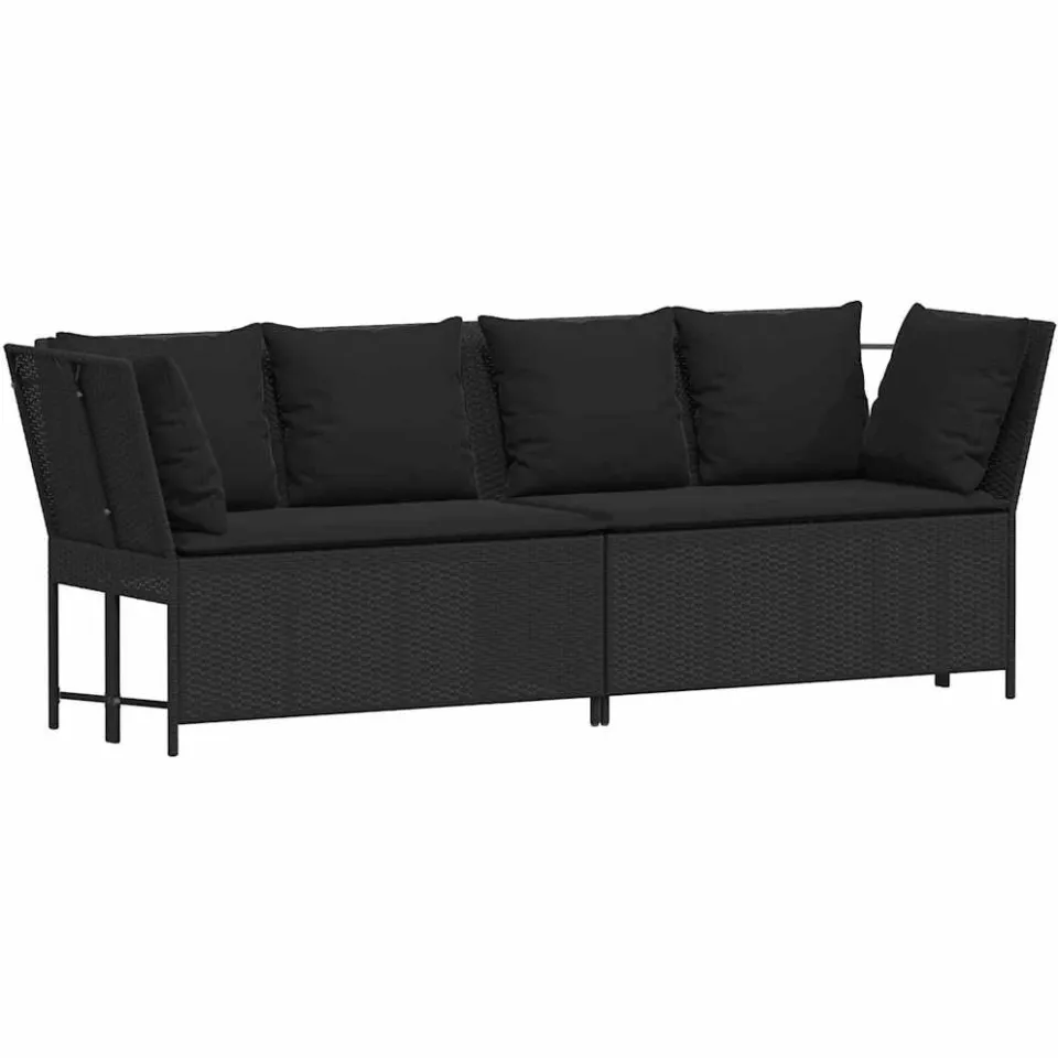 vidaXL Tuinbank met kussens poly rattan zwart, foto 4