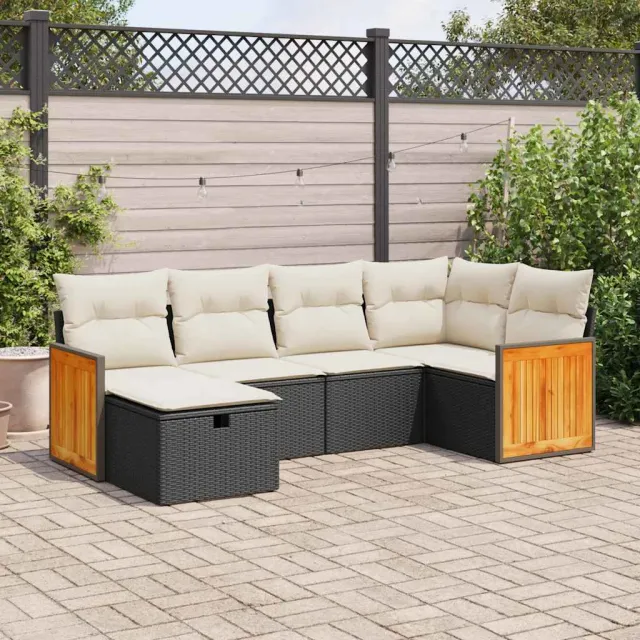 vidaXL 6-delige Loungeset met kussens poly rattan zwart, foto 2