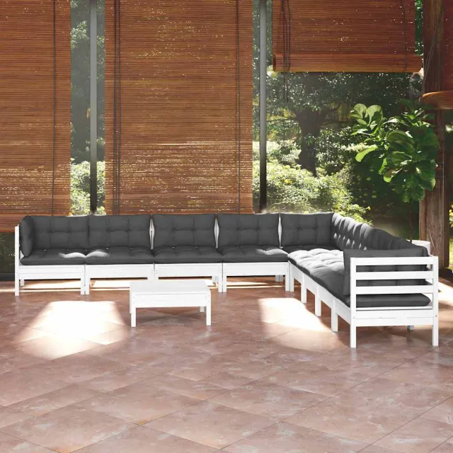 vidaXL 10-delige Loungeset met kussens massief grenenhout wit, foto 2