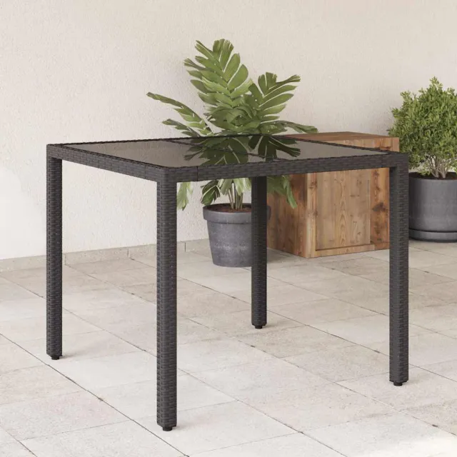 vidaXL Tuintafel met glazen blad 90x90x75 cm poly rattan zwart, foto 2