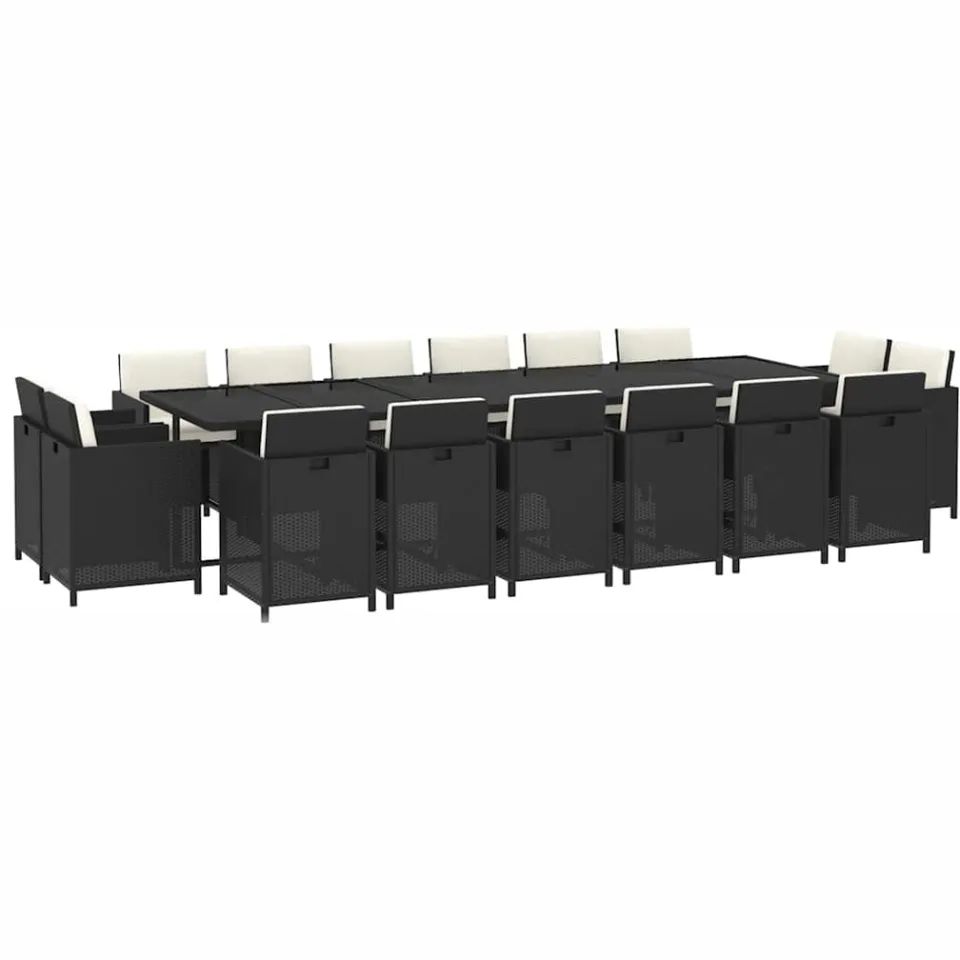 vidaXL 17-delige Tuinset met kussens poly rattan zwart