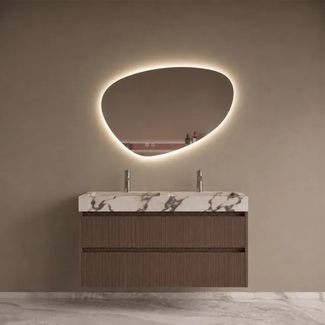 Boss & Wessing BWS Riga Badmeubelset Met Wastafel 100 cm Donker Eiken Japandi - Calacatta Viola Bruin