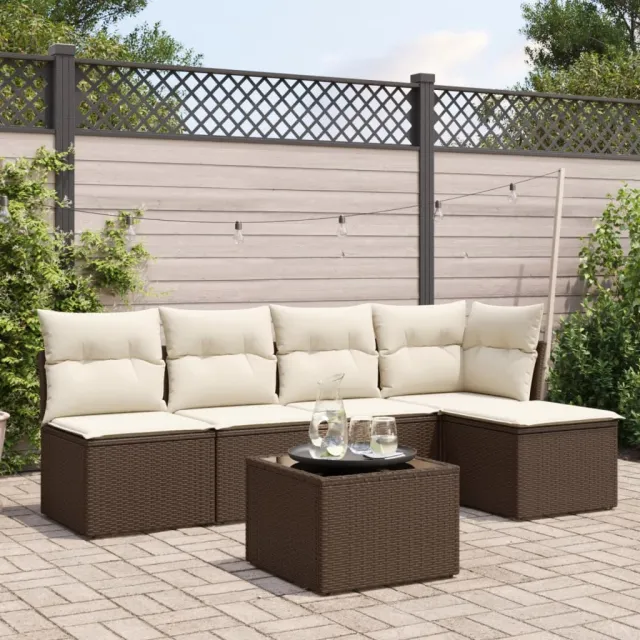 vidaXL 6-delige Loungeset met kussens poly rattan bruin, foto 2