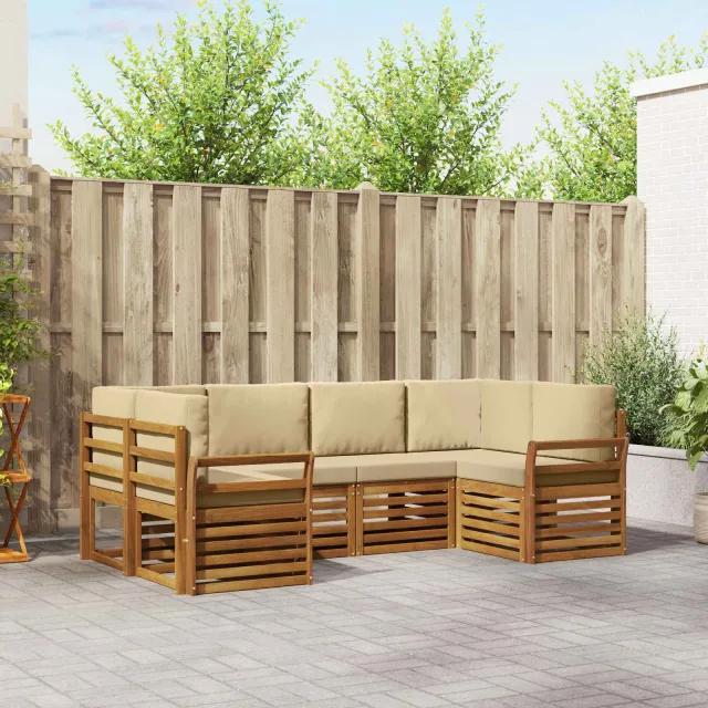 vidaXL Buiten bankenset 6 st 6-zits Natuurlijk en Beige