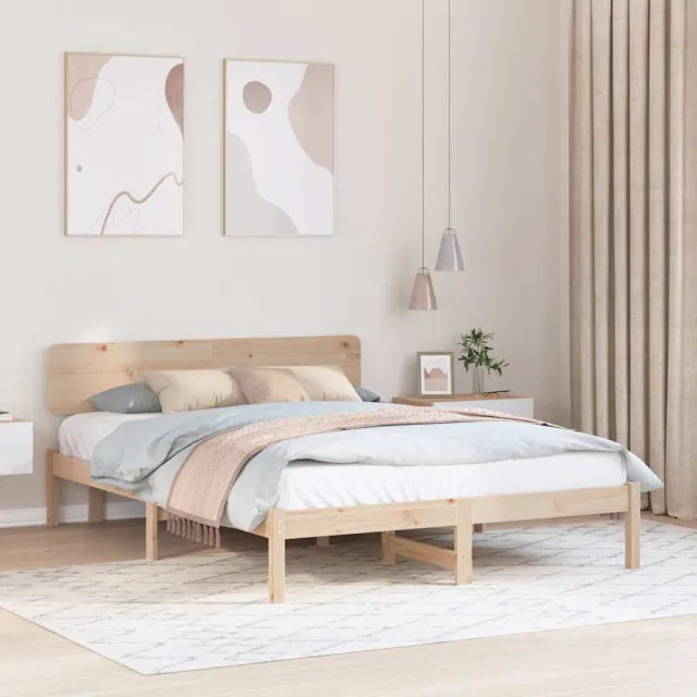 vidaXL Bedframe met hoofdeinde Naturel 150 x 200 cm Massief grenenhout Bruin